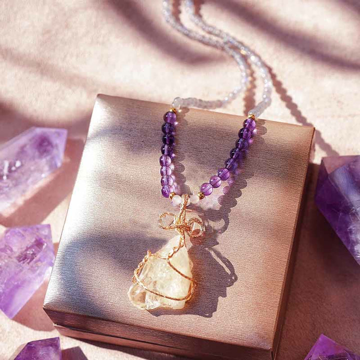 Olivenorma Natural Crystal Rough Handmade Pendant Necklace - Citrine&Amethyst&Clear Crystal - image 1
