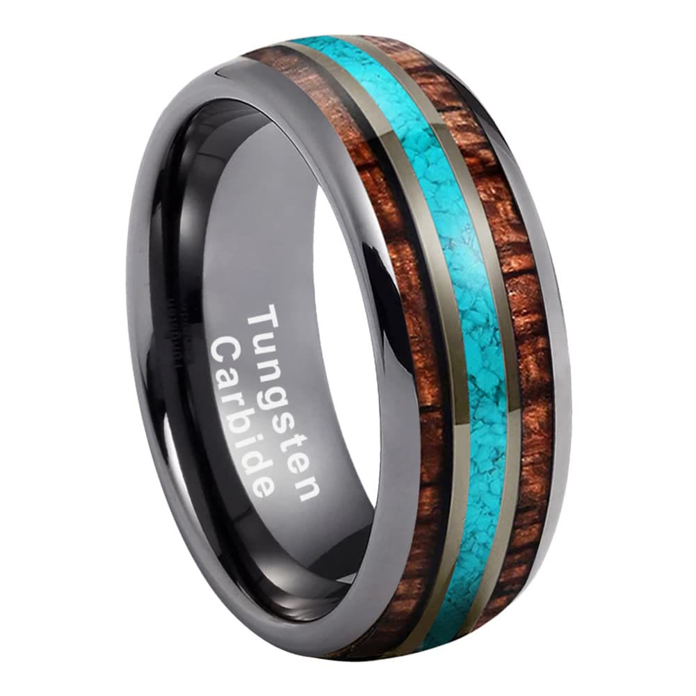 Olivenorma Wood Turquoise 8mm Tungsten Carbide Polished Ring - 14 - image 0