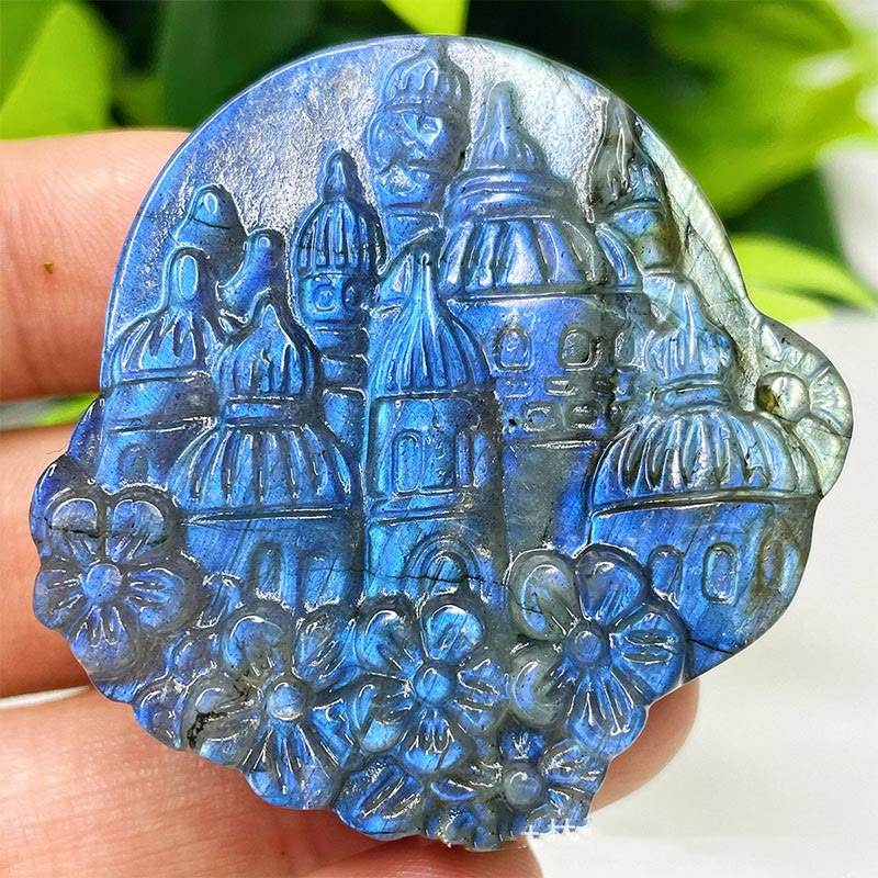 Olivenorma Natural Labradorite Moon Face Ornaments Gemstone Decoration - Castle #Labradorite - image 19