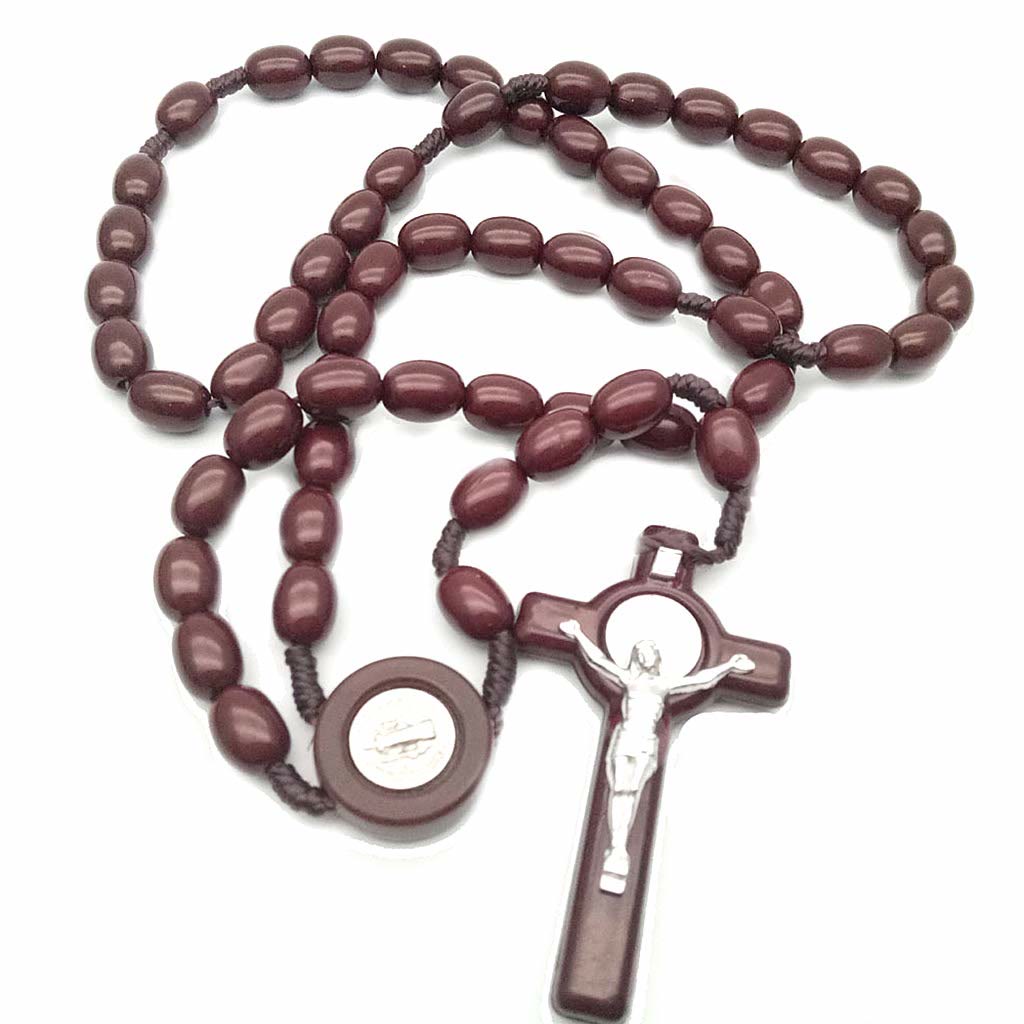Olivenorma Wooden Beads Rosary Cross Necklace  - Coffee Color - image 8
