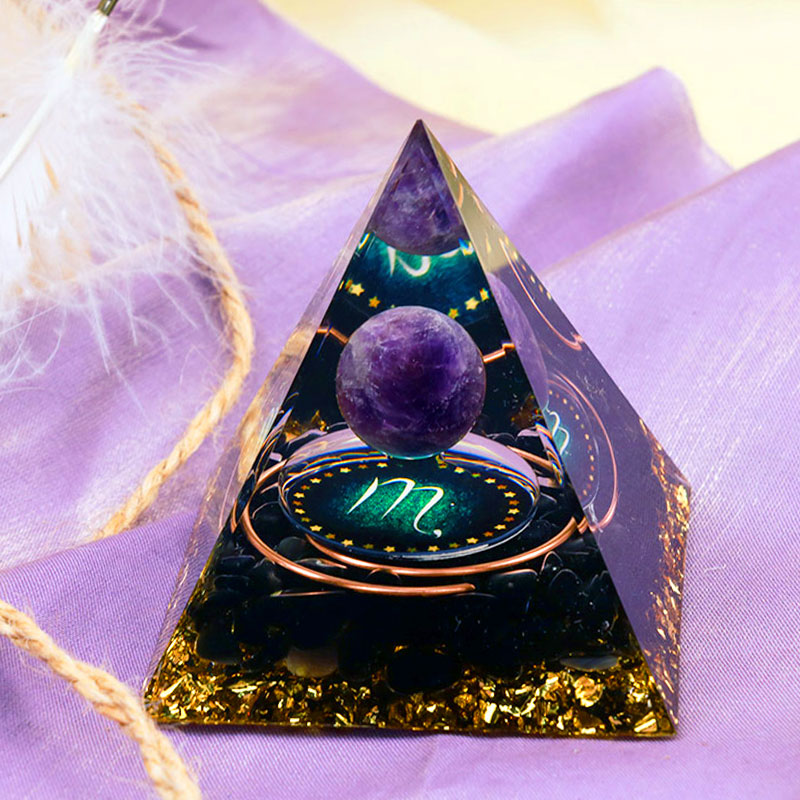 Olivenorma Amethyst Sphere With Obsidian Zodiac Scorpio Orgone Pyramid - 10*10cm - YES PLEASE $8 - image 0