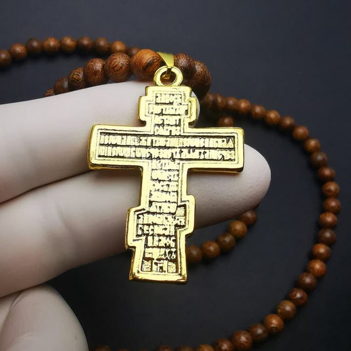 Olivenorma Cross Pendant Wooden Beads Rosary Necklace - image 4