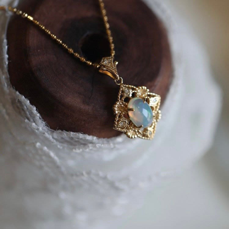 Olivenorma Natural Opal Cutout Rhombus Pendant Necklace - image 2
