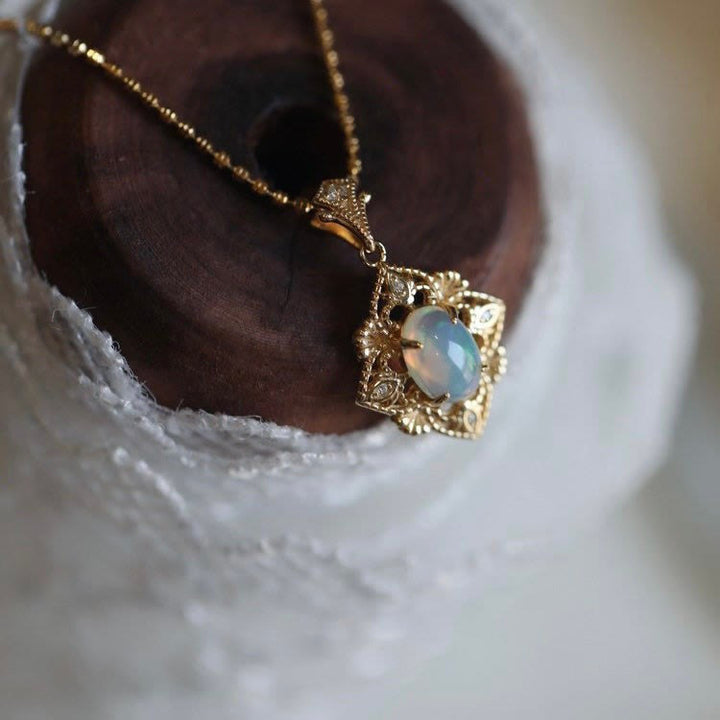 Olivenorma Natural Opal Cutout Rhombus Pendant Necklace - image 2