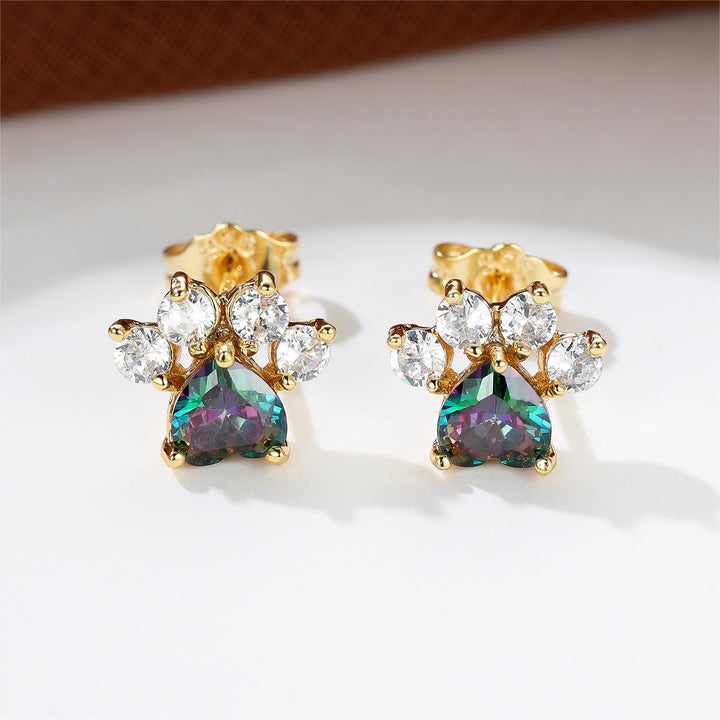 Olivenorma Kawaii Opal White Zircon Kitty Paw Earrings - image 13