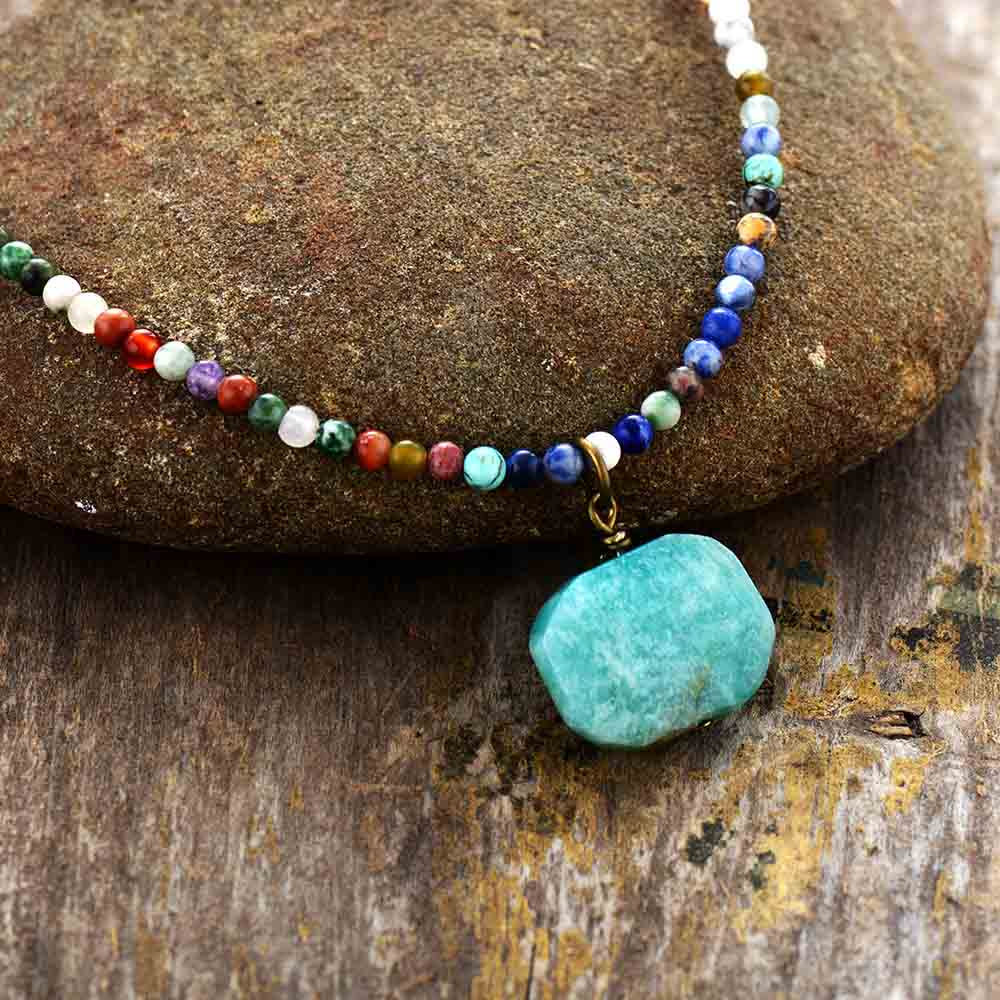 Olivenorma Geometric Amazonite Pendant Choker Mala Jewelry Necklace - image 4