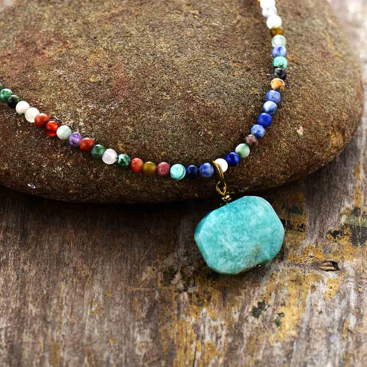 Olivenorma Geometric Amazonite Pendant Choker Mala Jewelry Necklace - image 4