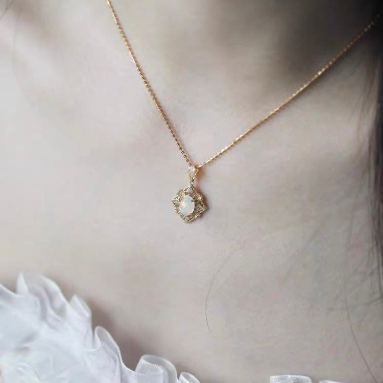 Olivenorma Natural Opal Cutout Rhombus Pendant Necklace - image 1