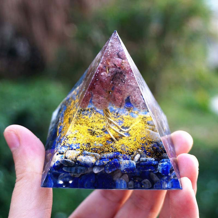 Olivenorma Lapis Lazuli With Strawberry Quartz Tree Of Life Orgone Pyramid - image 2