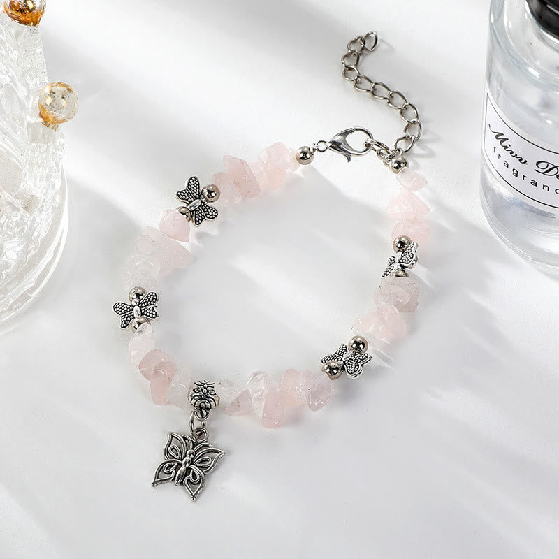 Olivenorma Colorful Crystal Rubble Butterfly Charm Bracelet - Rose Quartz - image 10