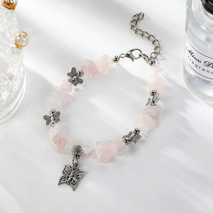 Olivenorma Colorful Crystal Rubble Butterfly Charm Bracelet - Rose Quartz - image 10