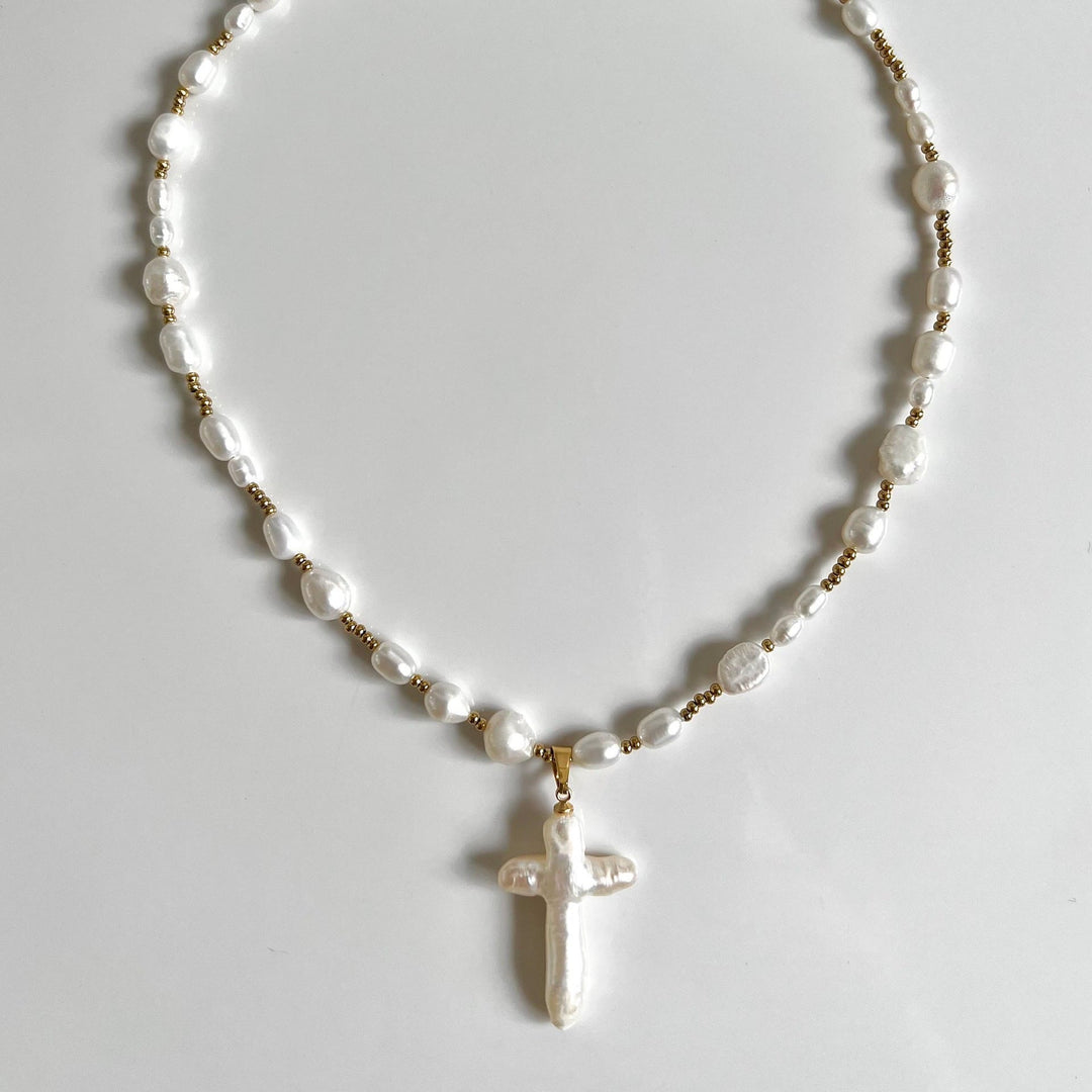 Olivenorma Freshwater Pearl Cross Pendant Necklace - image 0