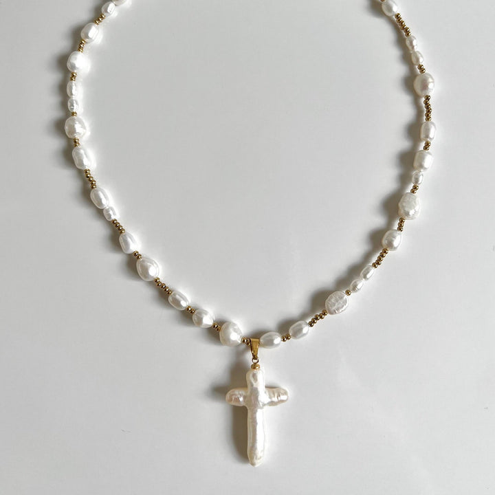 Olivenorma Freshwater Pearl Cross Pendant Necklace - image 0