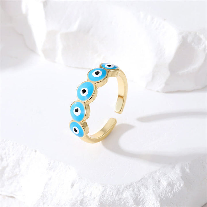Olivenorma Epoxy Resin Evil Eye Adjustable Ring - Sky Blue - image 1