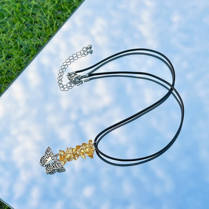 Olivenorma Natural Stone Butterfly Tassel Leather Wax Thread Necklace - image 26