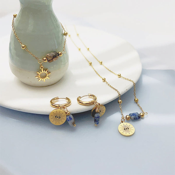 Olivenorma Natural Blue Sodalite Evil Eye Bracelet Earring Necklace - image 0