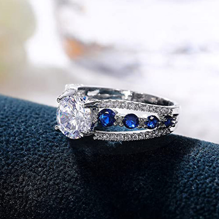Olivenorma Creative Hollow Sapphire Blue Zircon Ring - image 4