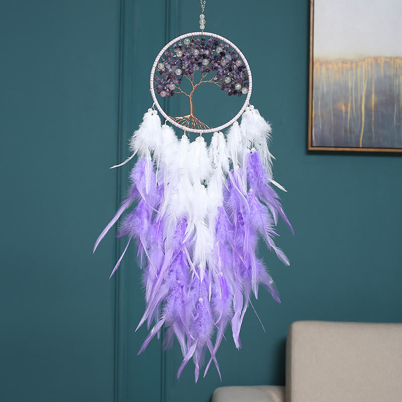 Olivenorma Crystal Tree of Life Pink Feather Dream Catcher - image 9