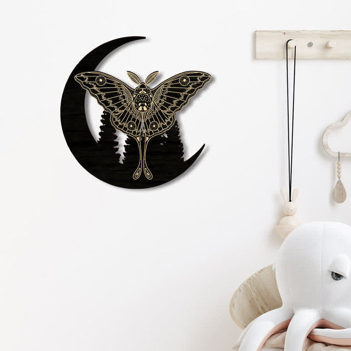 Olivenorma Crescent Moon Moth Wooden Wall Decor - image 5