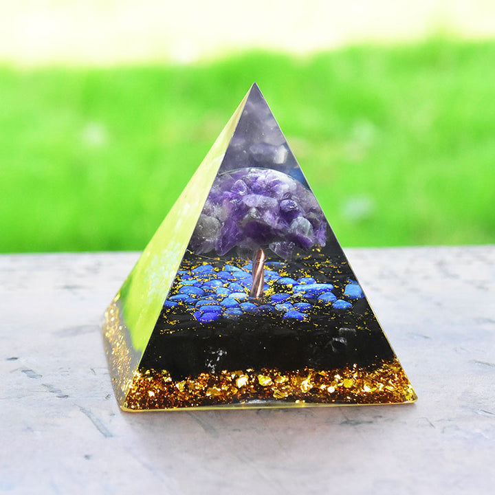 Olivenorma Amethyst Obsidian Lapis Lazuli Tree Of Life Orgone Pyramid - image 4