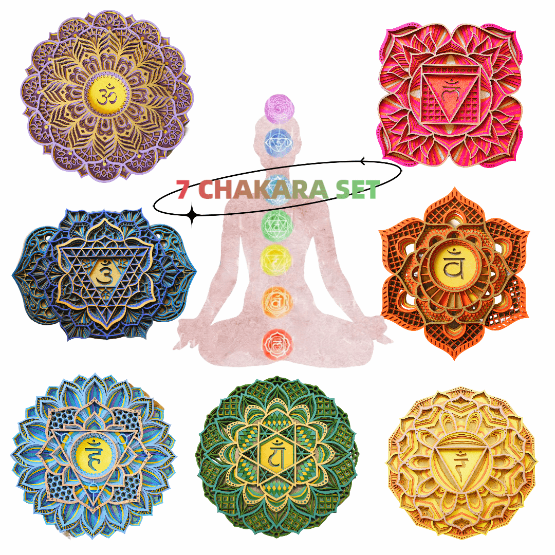 Olivenorma Purple Pink Om Hamsa Chakra 3D Carving Wall Decor - 36cm*36cm& 7 Chakra Set - image 14