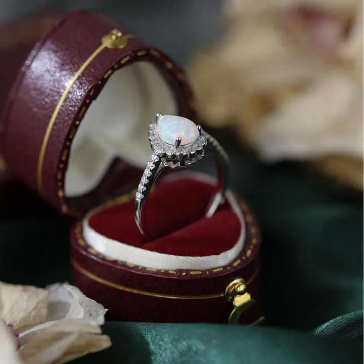 Olivenorma Drop Opal White Zircon Three Prong Engagement Ring - image 3