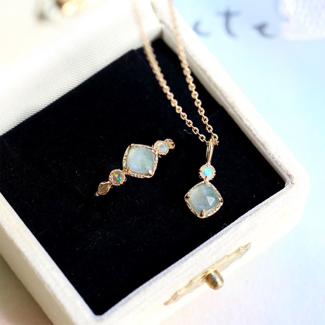 Olivenorma Natural Labradorite Square Stone Ring Necklace - image 0
