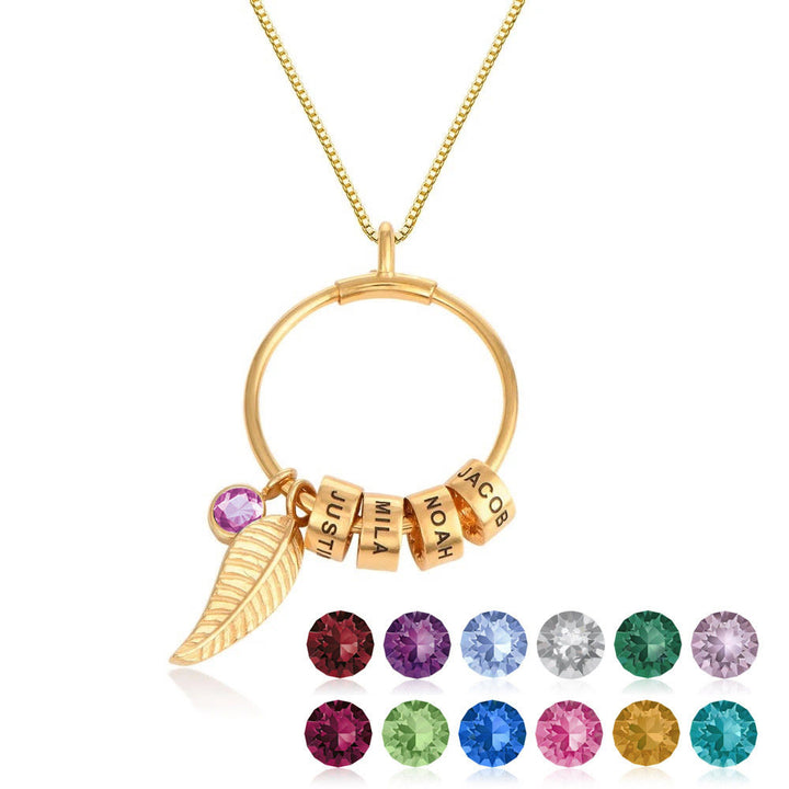 Olivenorma Custom Family Birthstone Leaf Beaded Engraved Necklace - image 6