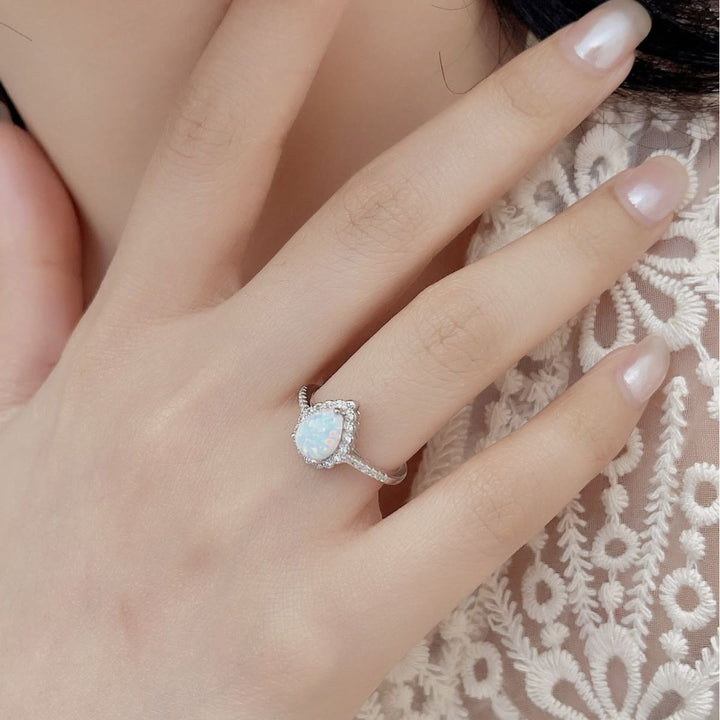 Olivenorma Drop Opal White Zircon Three Prong Engagement Ring - image 2