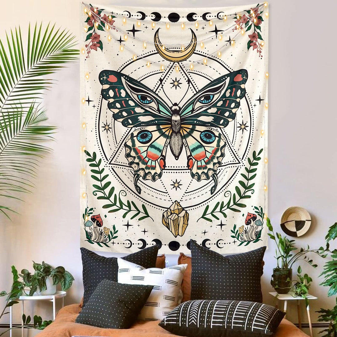Olivenorma Boho Butterfly Moth Flower Moon Phase Tapestry - 180*230cm - image 0