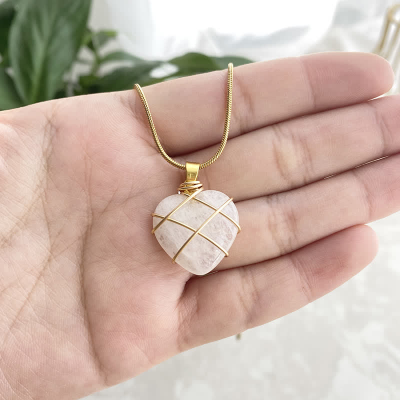 Olivenorma Heart Shape Natural Crystal Gemstone Necklace - Clear Crystal - image 6