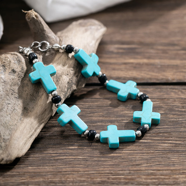 Olivenorma Natural Turquoise Cross Strand Mens Bracelet - image 4