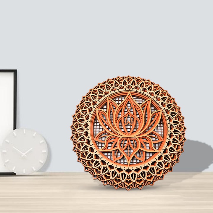 Olivenorma Lotus Mandala Wooden 3D Engraving Wall Decor - 30cm*30cm&Orange - image 4