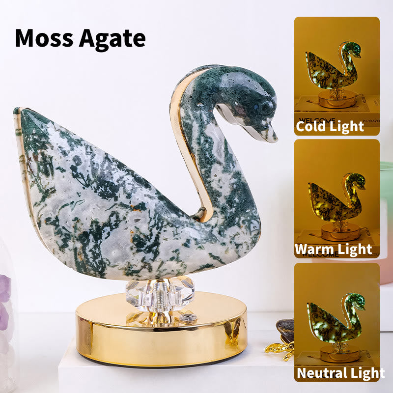 Olivenorma Natural Crystal Stone Table Night Lamp Gemstone Decoration - Swan&Moss Agate - image 1