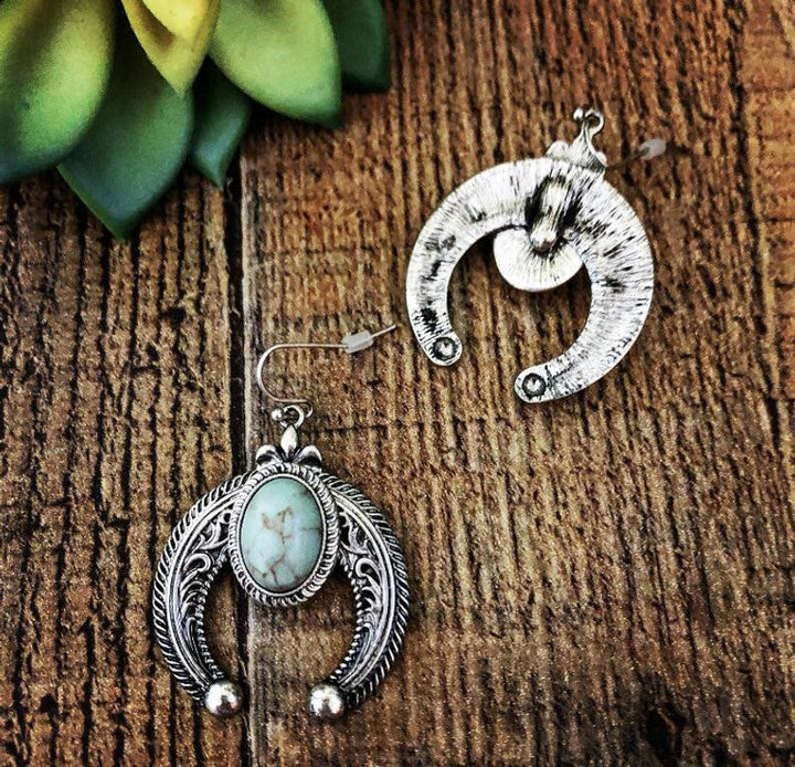 Olivenorma Carved Crescent Turquoise Earrings - image 2