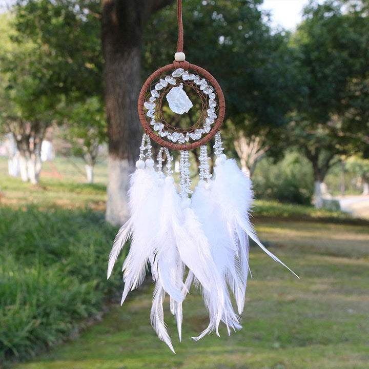Olivenorma Natural Crystal Agate Pendant Charm Round Dream Catcher - Clear Crystal - image 11