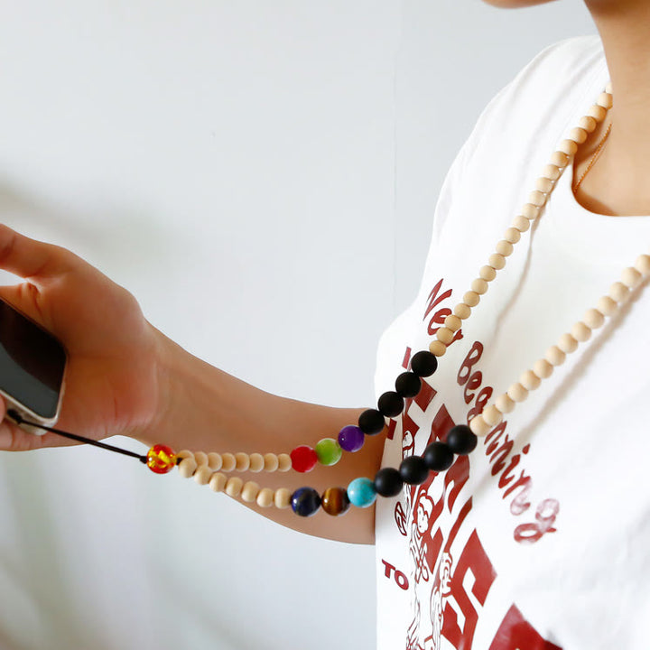 Olivenorma Natural Crystal String Handmade Wooden Beads Phone Strap - image 2