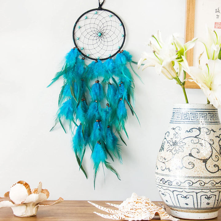 Olivenorma Turquoise Beaded Braided Floral Blue Feather Dream Catcher - Without Lights - image 0