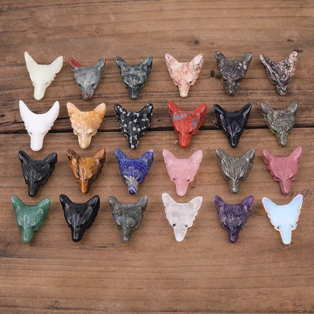 Olivenorma Natural Crystal Carved Wolf Head Accessory Gemstone Decoration - image 0