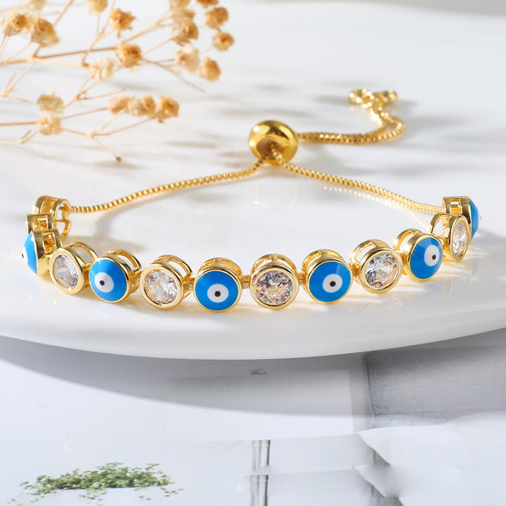 Olivenorma White Zircon Evil Eye Adjustable Bracelet - Blue&Evil Eye - image 6