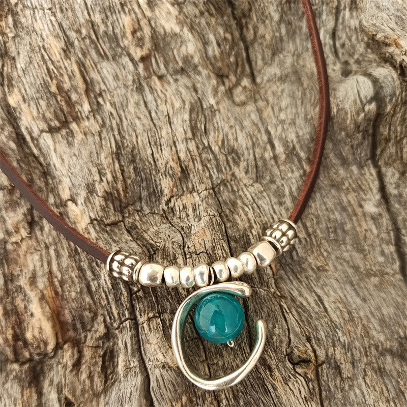 Olivenorma Aquamarine Half Ring Pendant Leather Rope Necklace - image 2