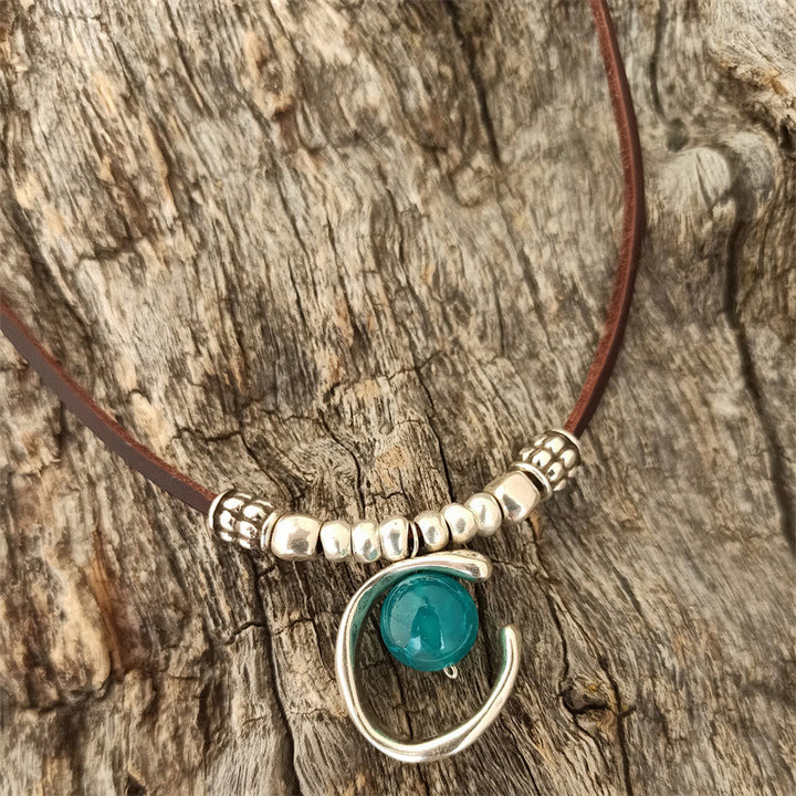 Olivenorma Aquamarine Half Ring Pendant Leather Rope Necklace - image 2