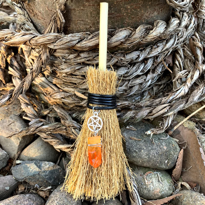 Olivenorma Handmade Mini Broom Crystal Ornamet - Pentagram & Carnelian - image 5