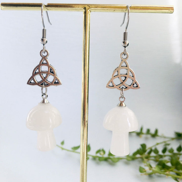 Olivenorma Natural Crystal Stone Cute Mushroom Shape Stud Earrings - White Jade - image 2