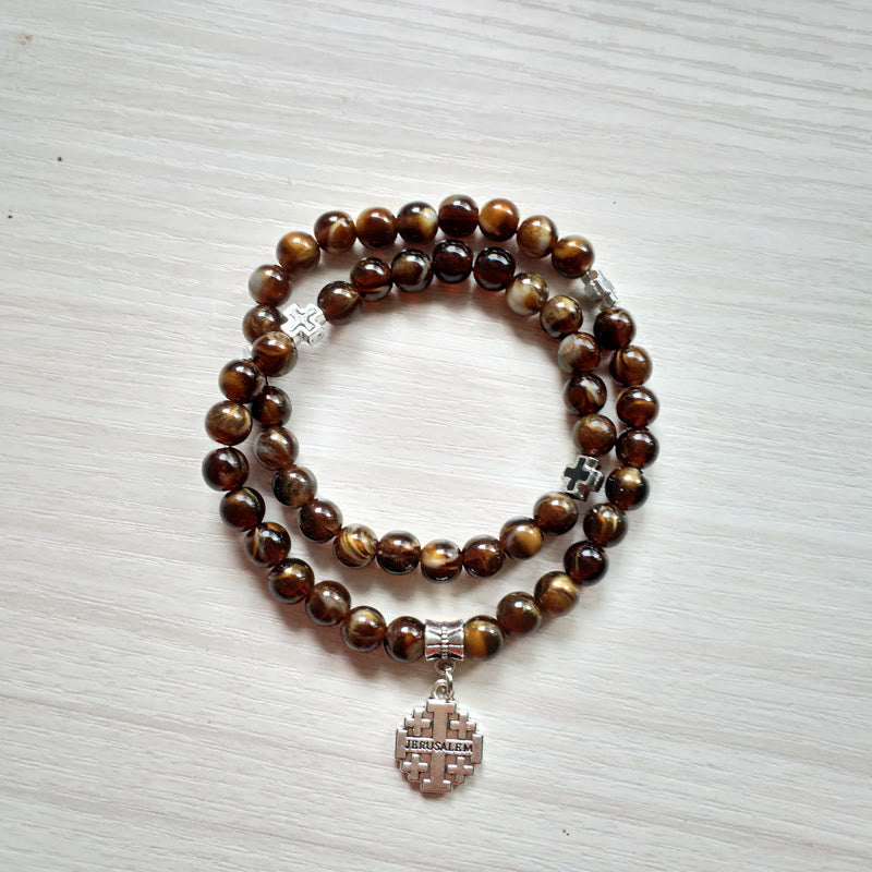 Olivenorma Tiger Eye Cross Pendant Rosary Bracelet - image 3