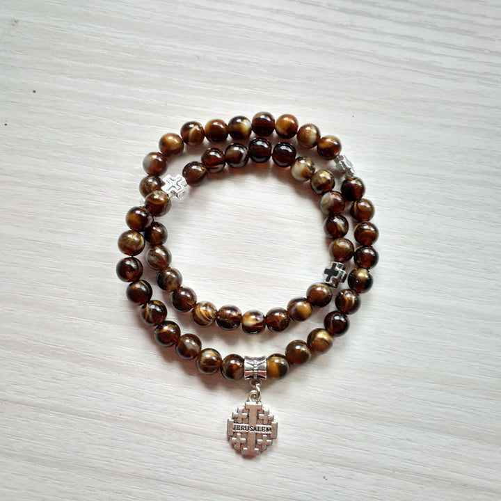 Olivenorma Tiger Eye Cross Pendant Rosary Bracelet - image 3