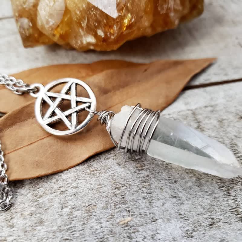 Olivenorma Pentagram Quartz Witch Necklace - Clear Quartz - image 0