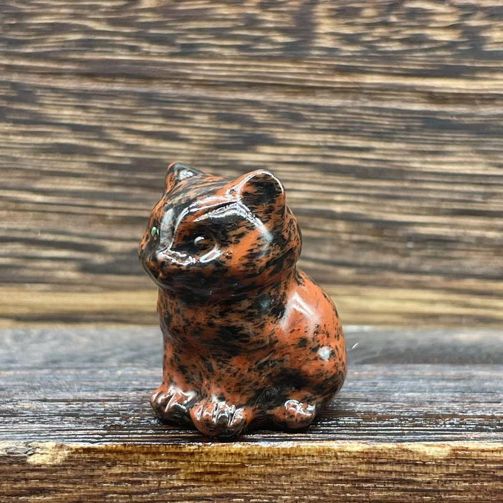 Olivenorma Natural Stone 1.2 Inch Cute Kitten Gemstone Decoration - Mahogany Obsidian - image 3