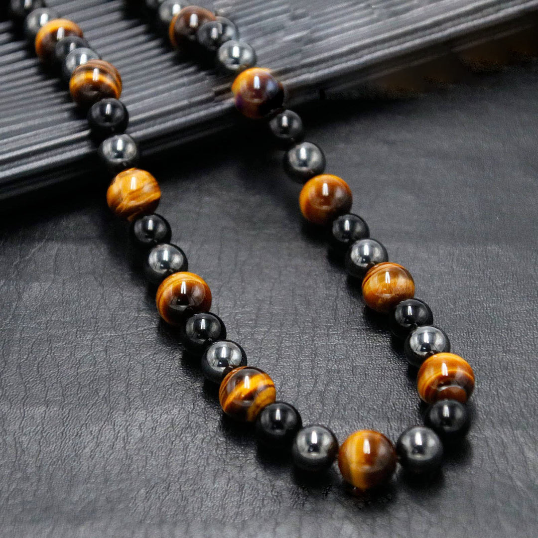 Olivenorma Healing Crystal Obsidian Tiger Eye Hematite Beads Necklace - image 9