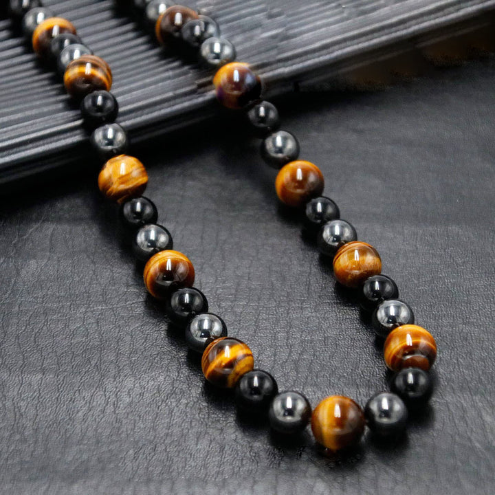Olivenorma Healing Crystal Obsidian Tiger Eye Hematite Beads Necklace - image 9